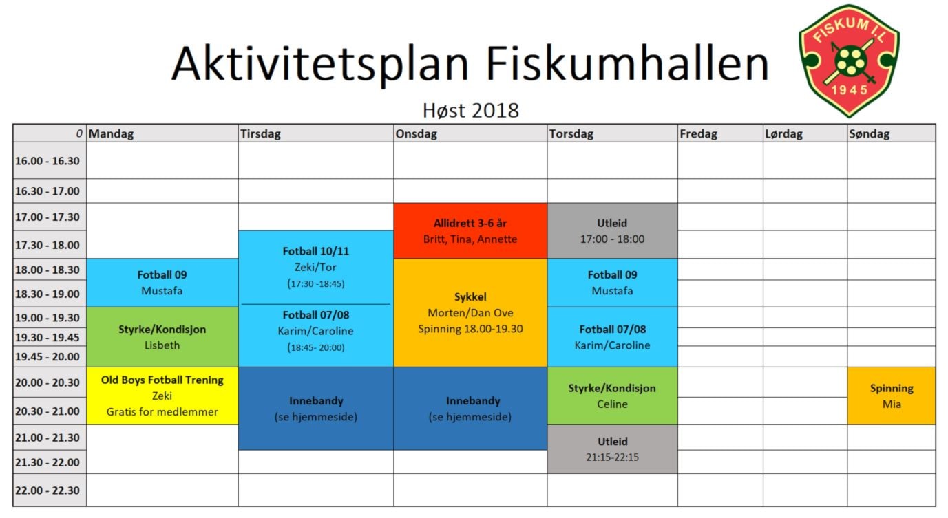Oppdatert Aktivitetsplan for Hallen vinteren 2018/19